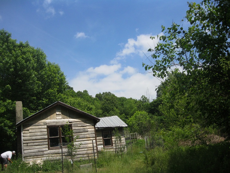 There's a spring-fed creek just to the right of the photo.  The fax log cobin siding will be replaced with fake Tudor beam and stucco.